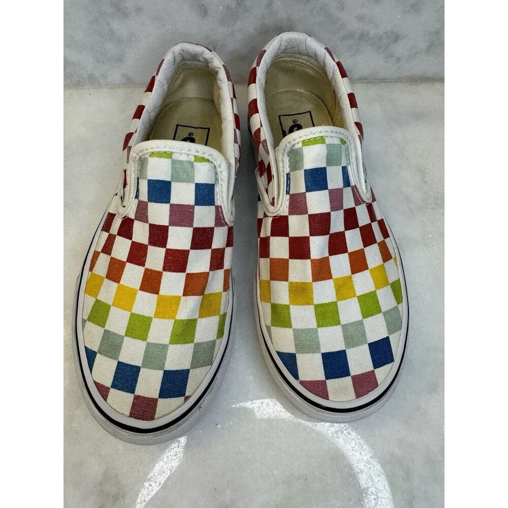 Vans Classic Slip-On Retro Rainbow Checkerboard Skateboard Shoes Sz 5.0W 3.5 Men